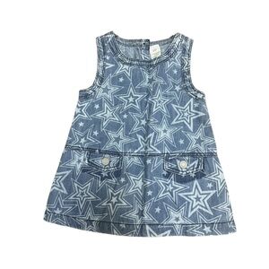 GAP Kids Dress 12-18 Months Light Blue Star Print Sleeveless Denim Look Playful